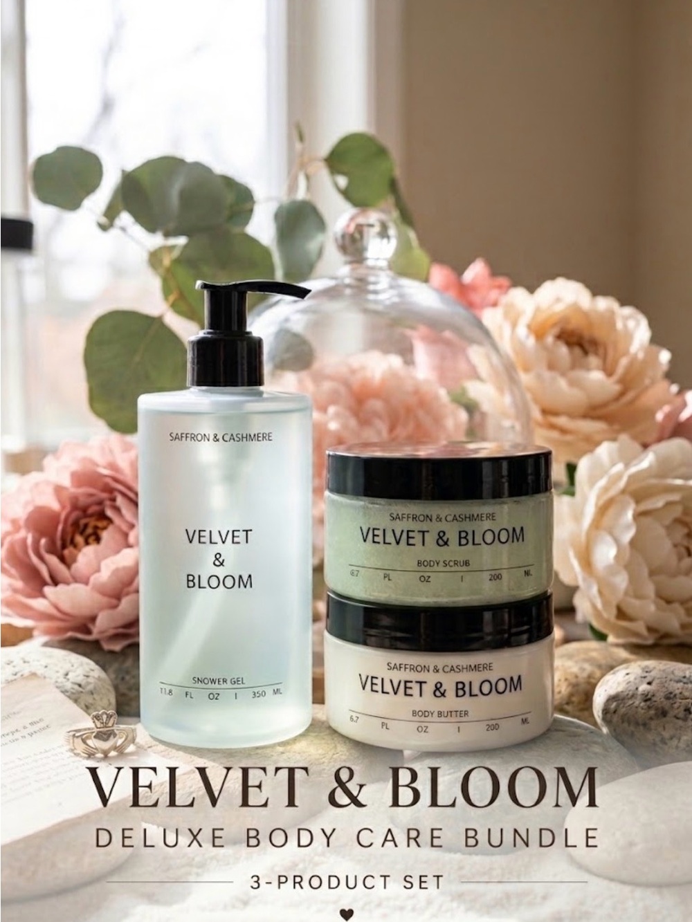 Velvet & Bloom Bergamont & Amberwood 3-PC Deluxe Body Care Bundle